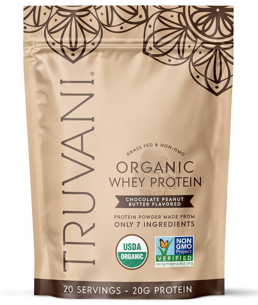 Truvani Organic Whey Protein Powder | Chocolate Peanut Butter | 20g Grass Fed Whey Protein | 20 S... | Amazon (US)