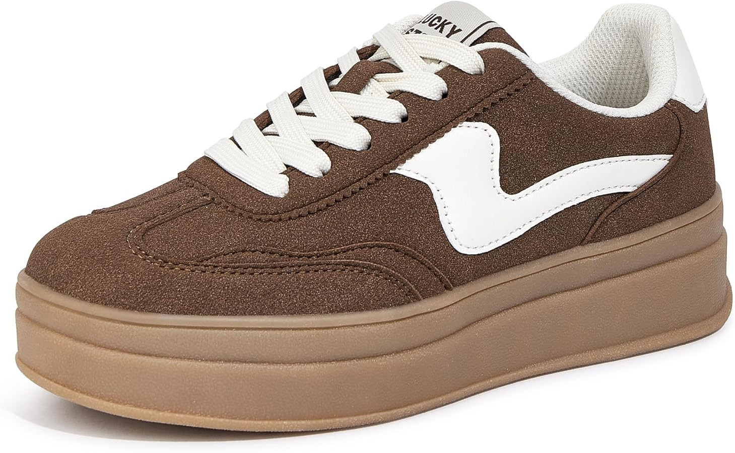 LUCKY STEP Women's Platform Fashion Sneakers Thick Sole Suede Faux Leather Classic Rubber Gum Sol... | Amazon (US)