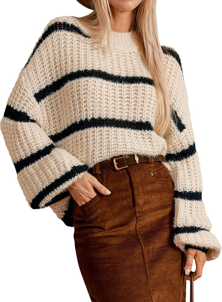 GRACE KARIN Sweaters for Women 2024 Crewneck Striped Fall Winter Knitted Pullover Tops Soft Sweat... | Amazon (US)