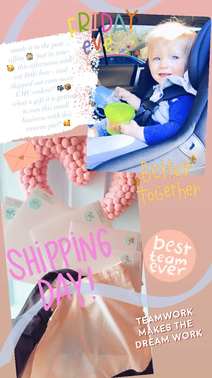 made it to the post office 🏤 (just in time 🥳) this afternoon with my little love - and shipped out even more EMC orders!! 📬📦 what a gift it is getting to run this small business with this sweetie pie!! 🥰

#LTKSeasonal #LTKbaby #LTKfamily