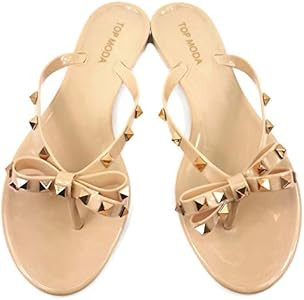 Womens Studded Jelly Flip Flops Sandals with Bow | Amazon (US)