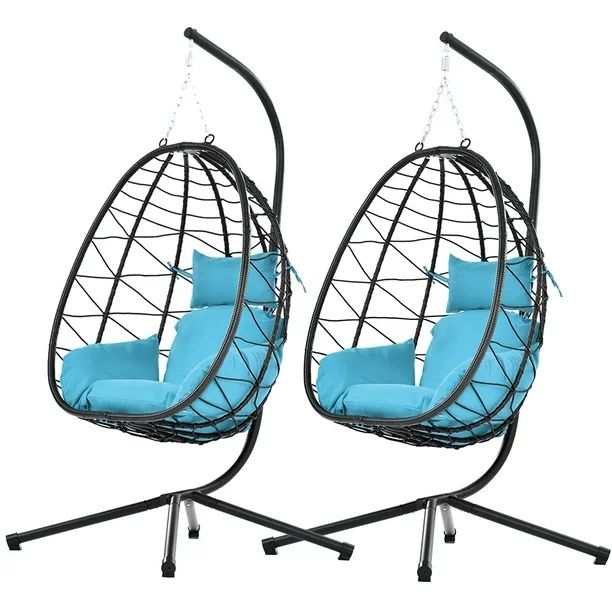 BTMWAY 2 Piece Wicker Egg Chair with Stand and Removable Cushion, Outdoor Indoor Swing Hammock Ch... | Walmart (US)