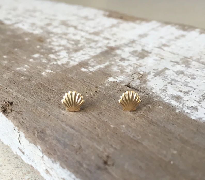 Tiny Shell Stud Earrings - Etsy | Etsy (US)