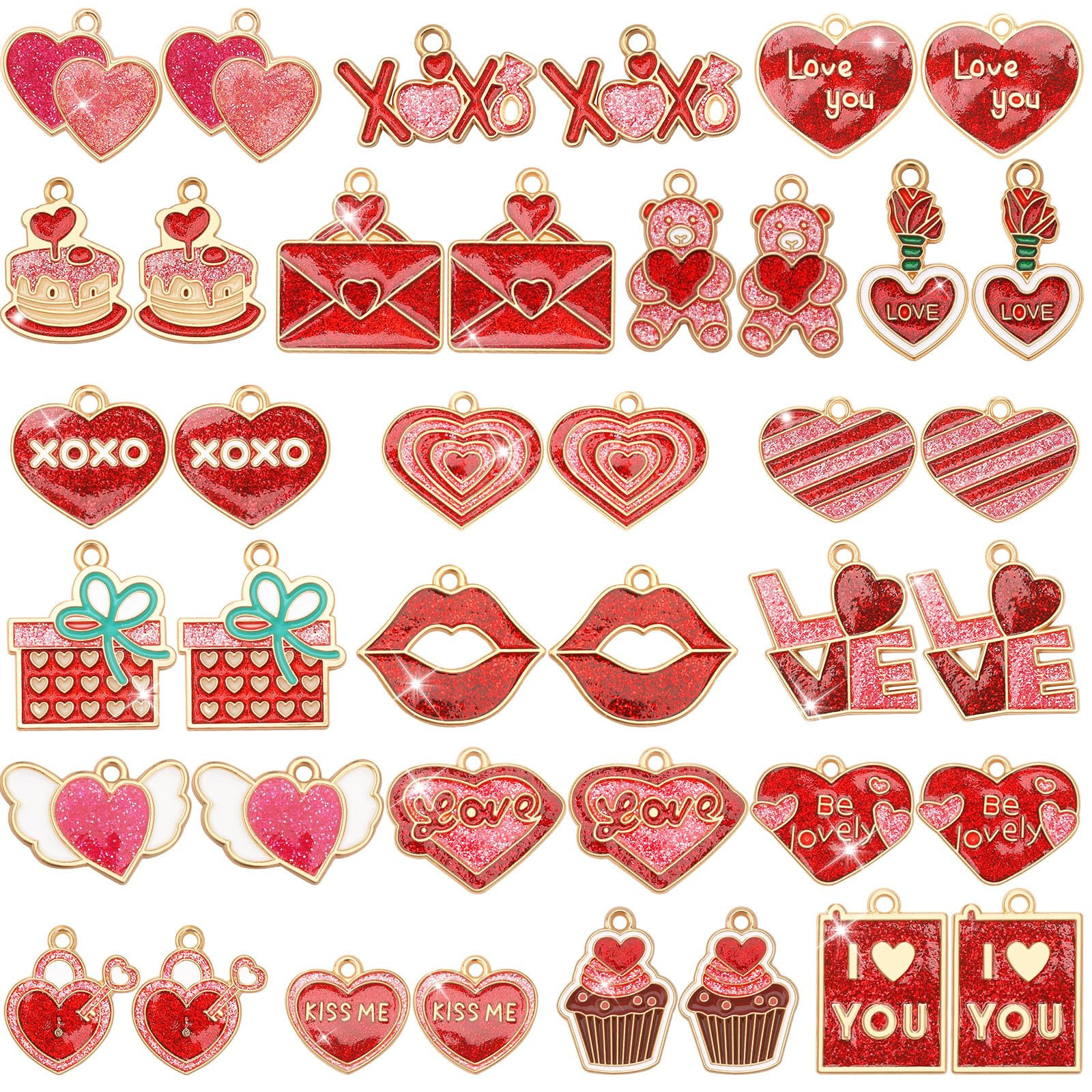 MARFOREVER 40PCS Valentines Day Charms for Jewelry Making, Pink Red Glitter Valentine's Heart Cha... | Amazon (US)