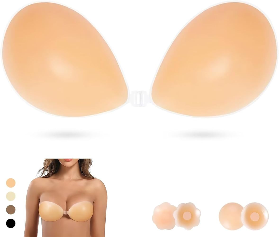 PHODIL Sticky Strapless Bra, Invisible Push Up Adhesive Bra,Backless Silicone Bras Washable for W... | Amazon (US)