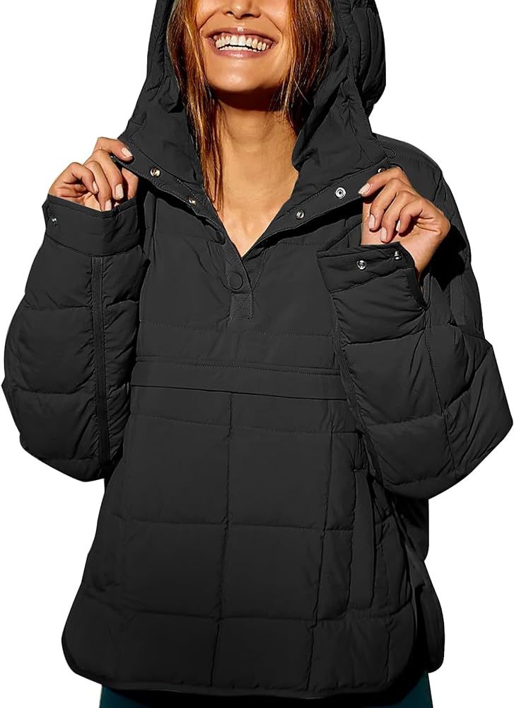 Flygo Womens Oversized Puffer Jacket Packable Pullover Quilted Jackets Hoodies Warm Padded Down Coat | Amazon (US)