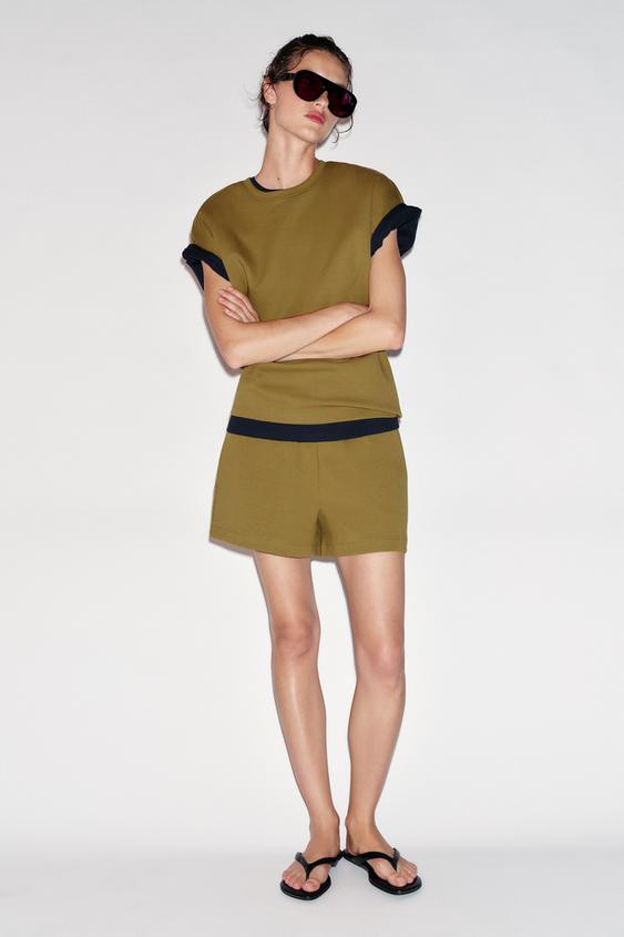 Zara - Interlock Kimono Sleeve T-Shirt - Olive Green - Xl - Woman | Zara UK