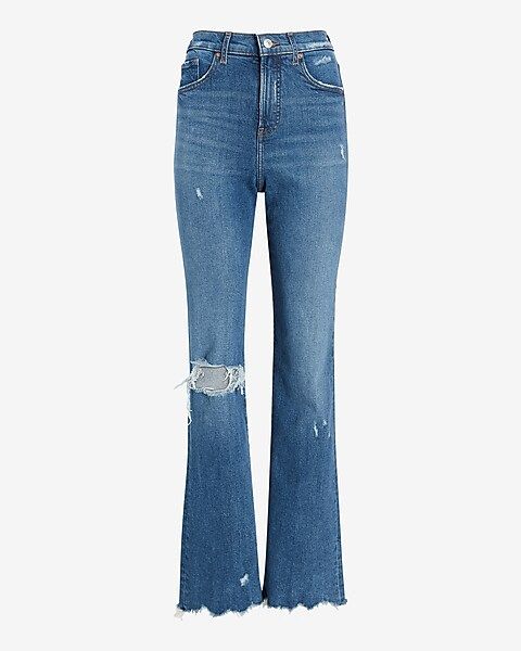 High Waisted Ripped Raw Hem 90s Bootcut Jeans | Express