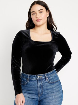 Fitted Square-Neck Velvet Top for Women | Old Navy (US)