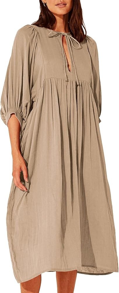 Womens Summer Dresses Casual Boho Floral Babydoll Balloon Sleeve Half Open Tether Flowy Short Bea... | Amazon (US)