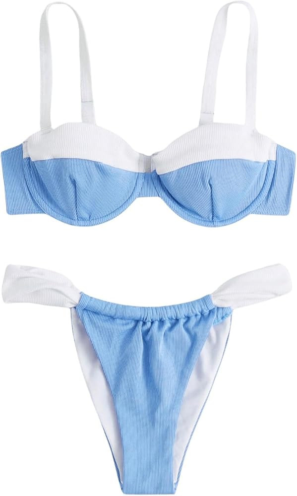SOLY HUX Women's Color Block Underwire Bikini Sets Bathing Suits Two Piece Swimsuits | Amazon (US)