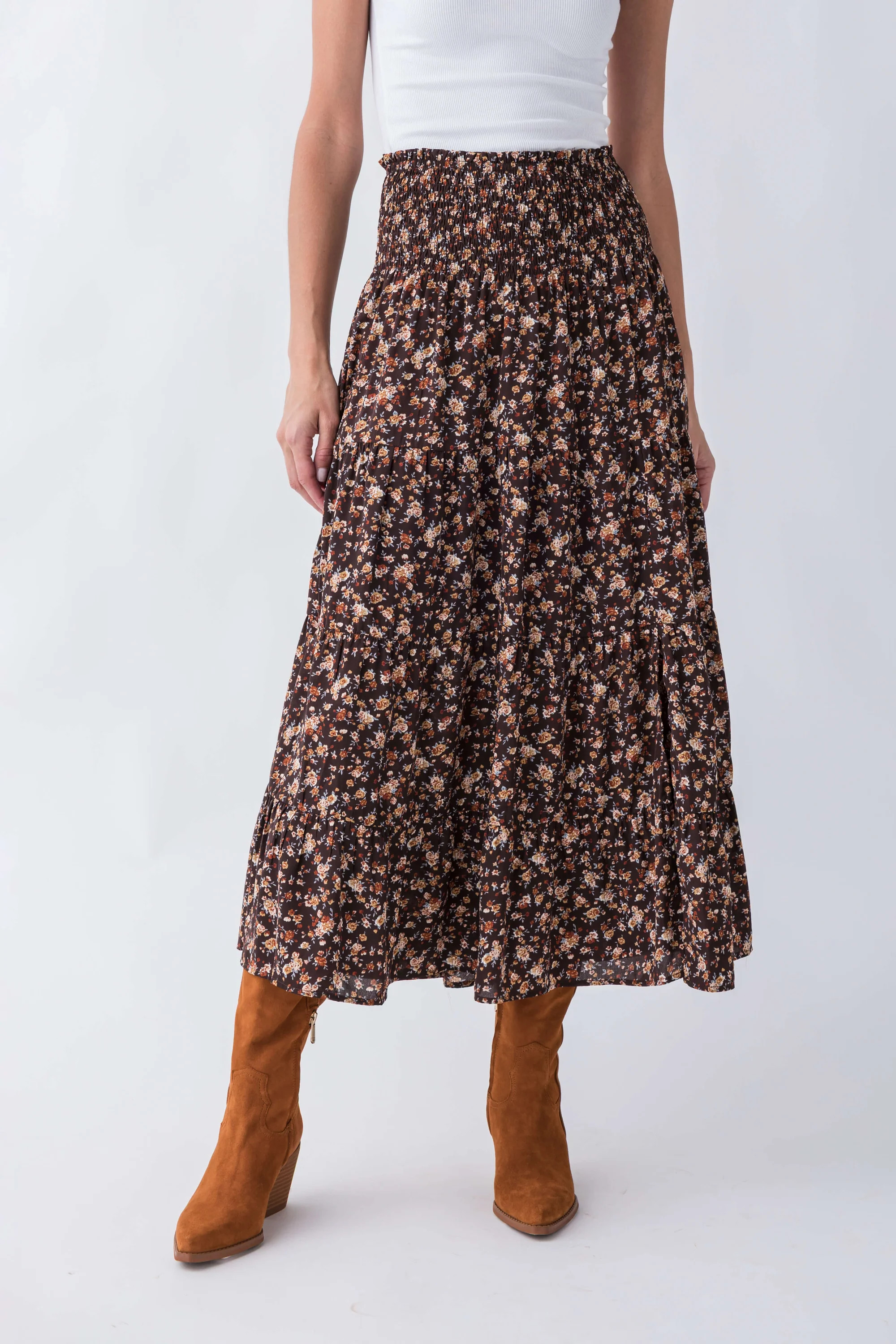 Wishlist Ditsy Print Smocked Waist Skirt | Social Threads