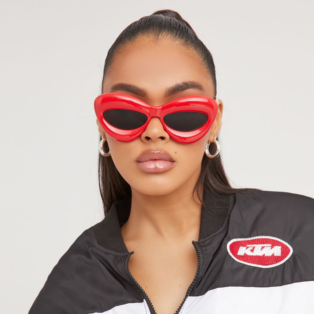 Thick Frame Round Shaped Sunglasses In Red | Ego Shoes (UK)