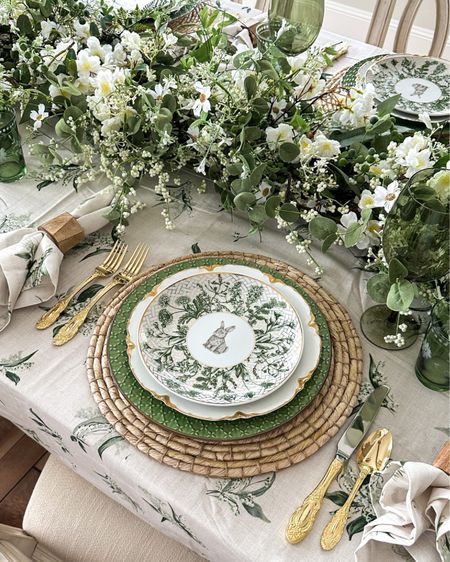 I created a stunning Spring and Easter tablescape with this beautiful green and white color combination last year. Linking exact & similar items to recreate this year! The green rabbit plates are available but the linens and table cloth are not. Sharing a similar one I found!

#LTKfamily #LTKSeasonal #LTKhome