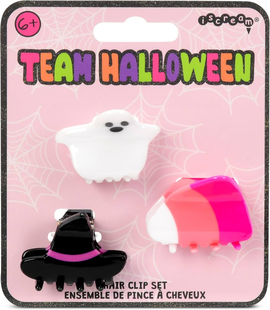 iscream Spooky Season Set of 3 1.5" Halloween Claw Hair Clips - Witch Hat, Ghost & Candy Corn | Amazon (US)