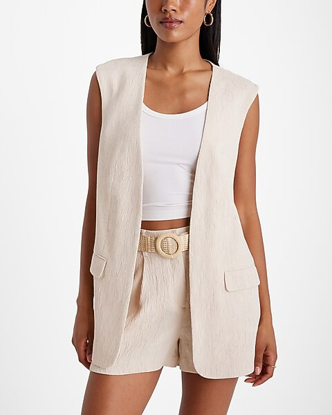 Sleeveless Open Front Textured Boyfriend Blazer | Express