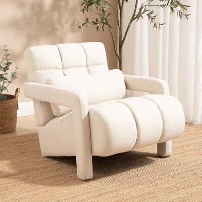 28" Wide Mid-Century Modern Armchair with Pillows, Upholstered Lounge Chair with Soft Linen Cushions and Solid Wood Frame | Wayfair North America