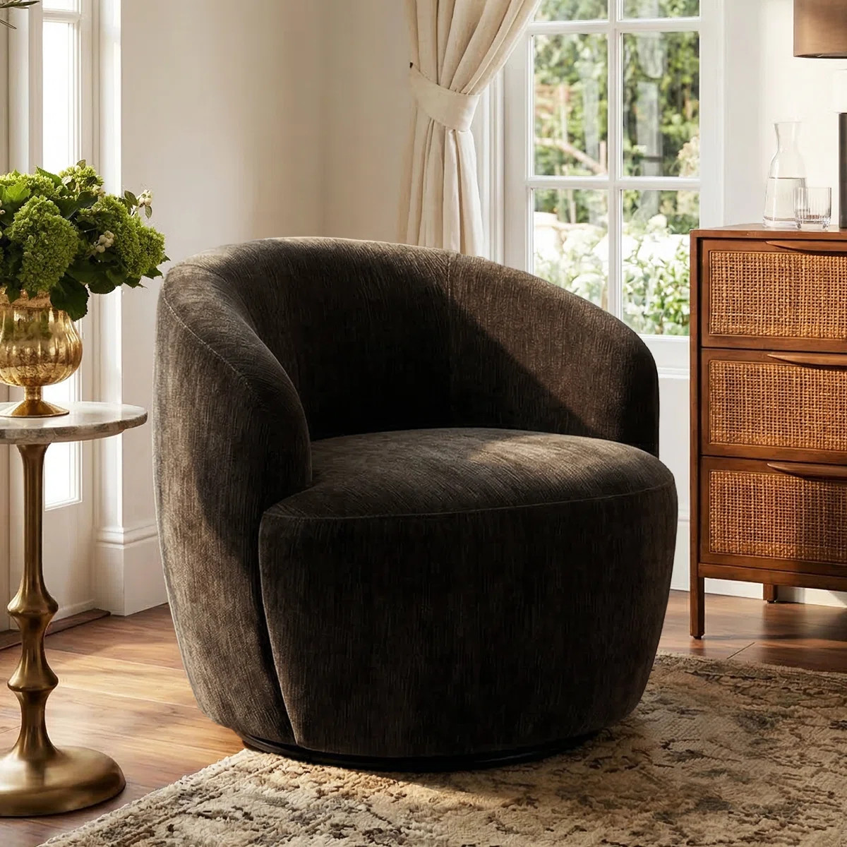 28.5" Wide Modern Chenille Swivel Barrel Accent Chair | Wayfair North America