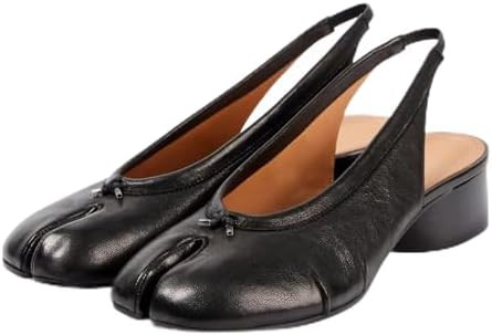 Agodor Slingback Heels for Women, Black Split Toe Pumps,Low Round Chunky Block Heel Tabi Shoes,El... | Amazon (US)