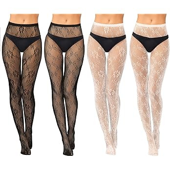Jiuguva 4 Pack Women Lace Tights White Black Fishnet Stockings Floral Mesh Pantyhose Stockings Le... | Amazon (US)