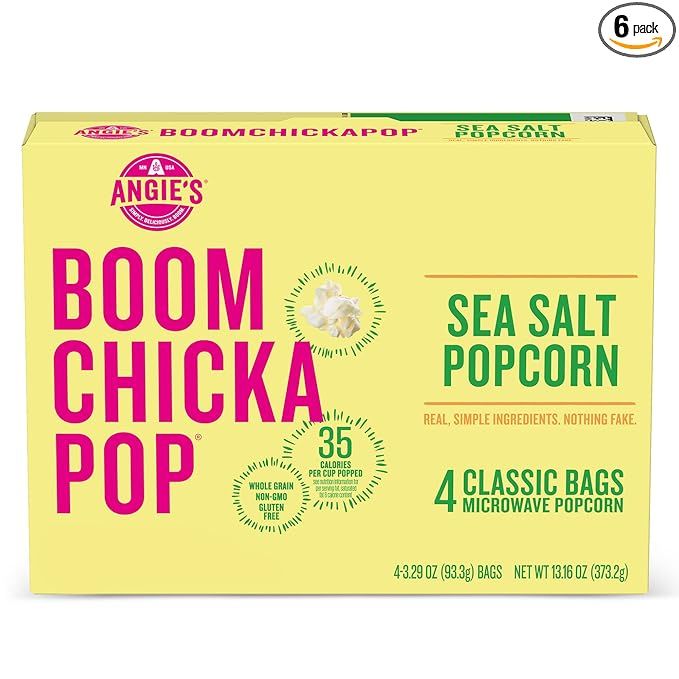 Angie's BOOMCHICKAPOP Sea Salt Microwave Popcorn, 3.29 oz. Classic Bags 4-Count (Pack of 6) | Amazon (US)