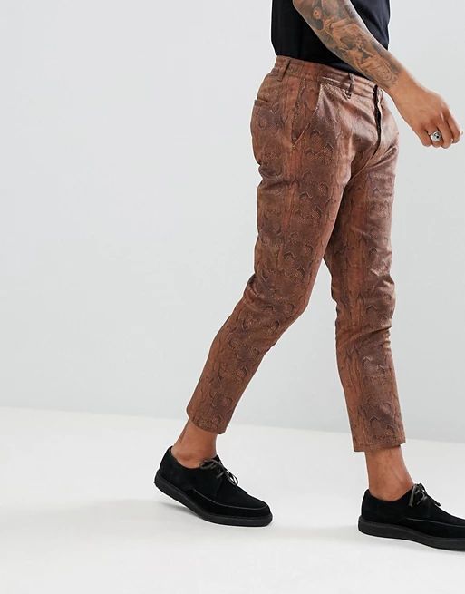 ASOS DESIGN slim cropped trousers in snake print | ASOS UK