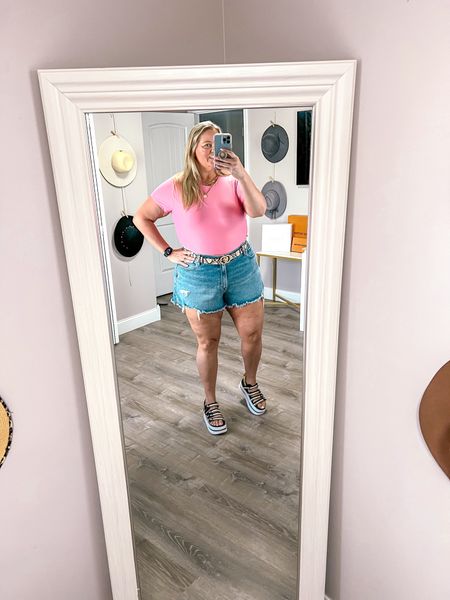These Nike sandals are so comfortable and I love the platform on them. I styled them casually with my favorite jean shorts and matte bodysuit tee in this gorgeous hot pink color. 

Plus size summer look 
Plus size swimmer outfit 
Plus size Jean shorts 
Plus size bodysuit 
Hot pink bodysuit 
Jean shorts
curvy shorts
Size 18
Size 20 

#LTKstyletip #LTKplussize #LTKover40