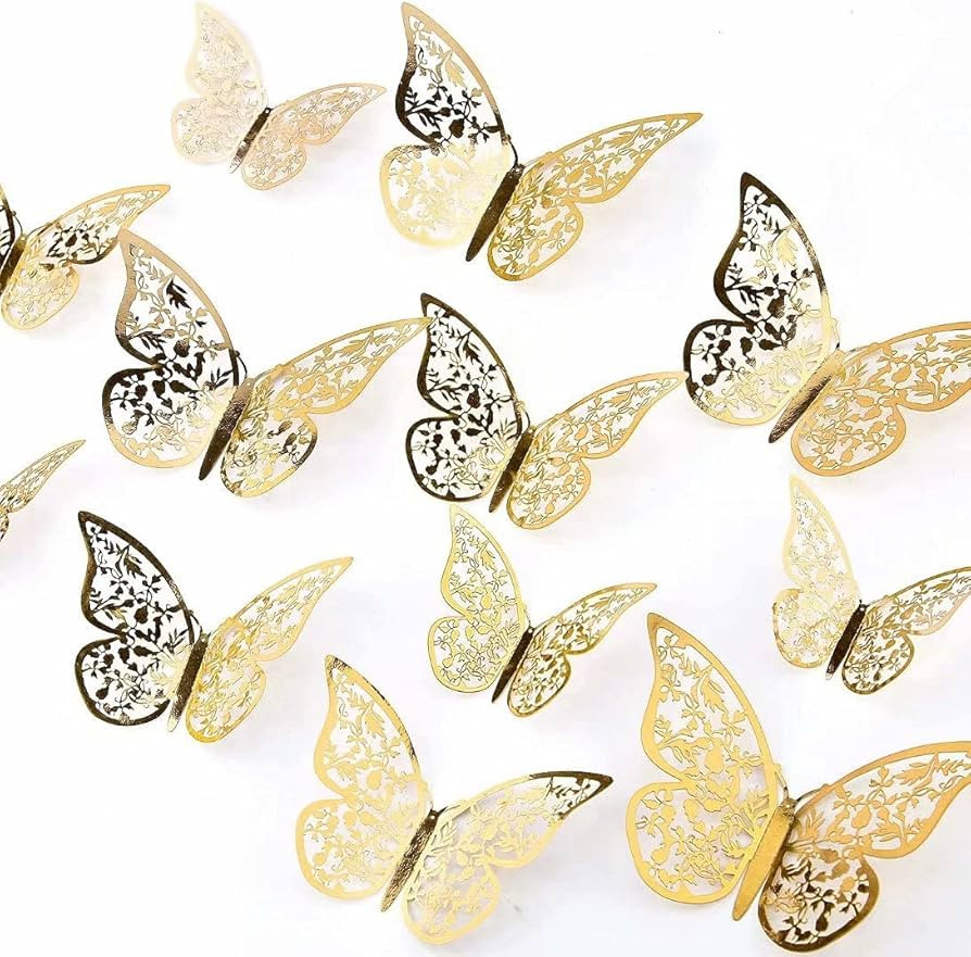 AIEX 24pcs 3D Butterfly Wall Stickers 3 Sizes Butterfly Wall Decals Room (Gold) | Amazon (CA)