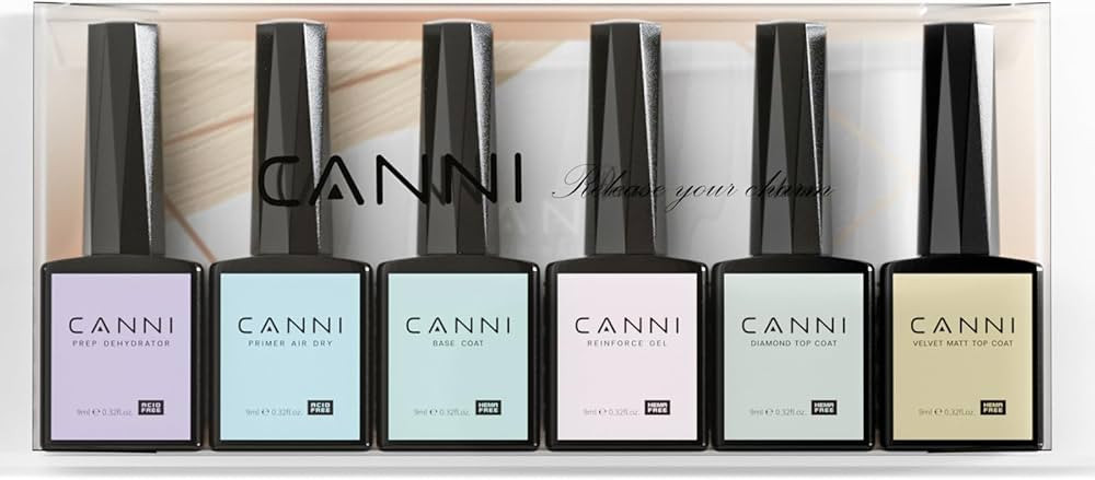 CANNI 6Pcs 9ml Hema-Free Nail Dehydrator Primer, Base Coat Reinforce Diamond Gel Top Coat and Mat... | Amazon (US)