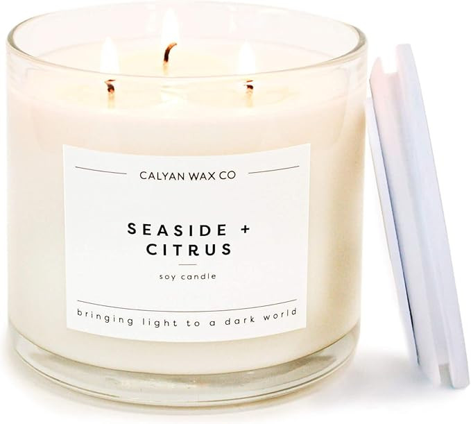 Calyan Wax Co. Seaside & Citrus 3 Wick Scented Candle - 43 Hour Burn - Luxury 3 Wick Soy Candles ... | Amazon (US)