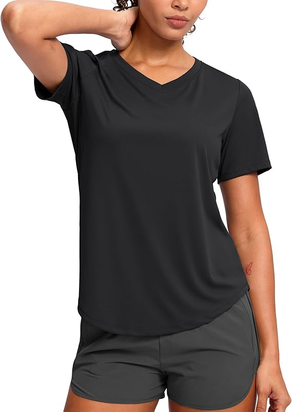 Womens Workout Tops V-Neck Short Sleeve UPF 50+ Sun Shirt Moisture Wicking Quick Dry Top for Gym,... | Amazon (US)