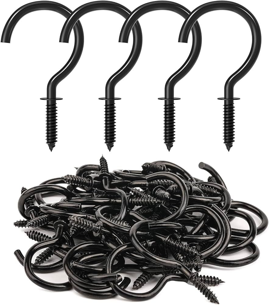 RELBRO 50 Pcs Screw Hooks, 1-1/4 Inch Black Cup Hooks Screw in Mug Hooks Metal Heavy Duty Screw W... | Amazon (US)