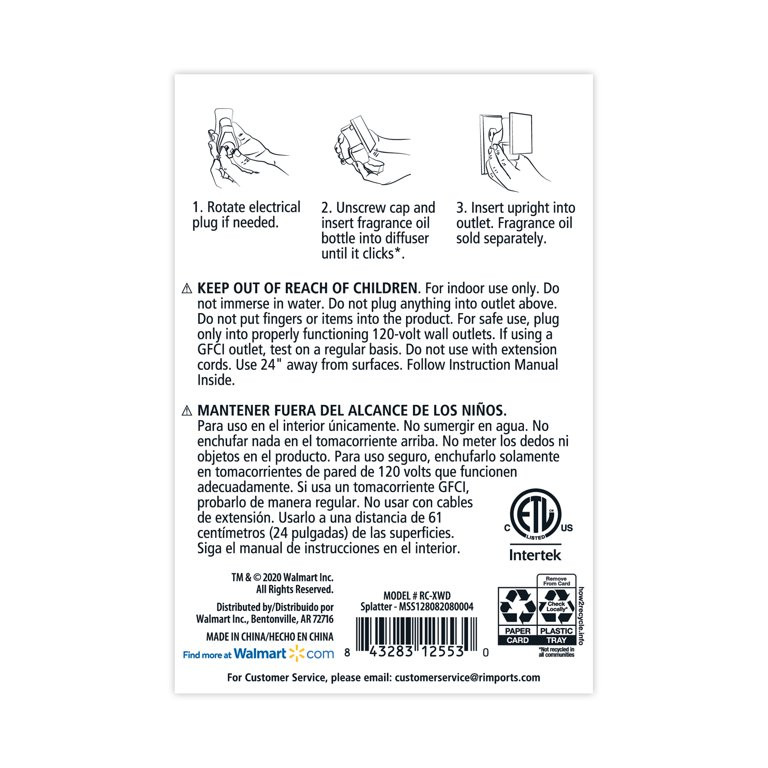 Mainstays Aroma Accents Fragrance Plug, Splatter - Walmart.com | Walmart (US)