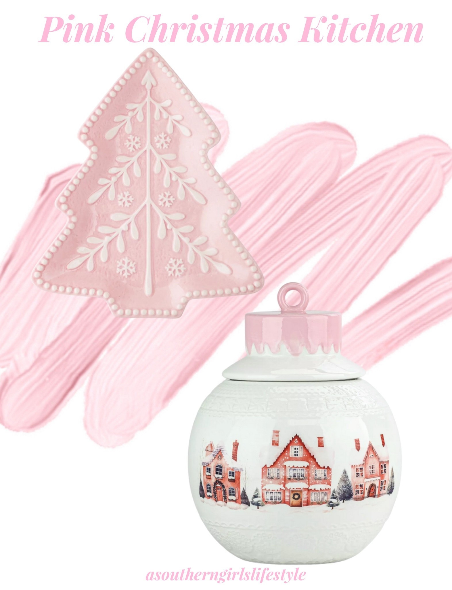 On Sale - Pink Christmas Tree Serving Platter & Winter Village Scene Ceramic Canister 

Christmas Decor. Christmas Home. Christmas Kitchen   

#LTKHoliday #LTKHome #LTKSeasonal
