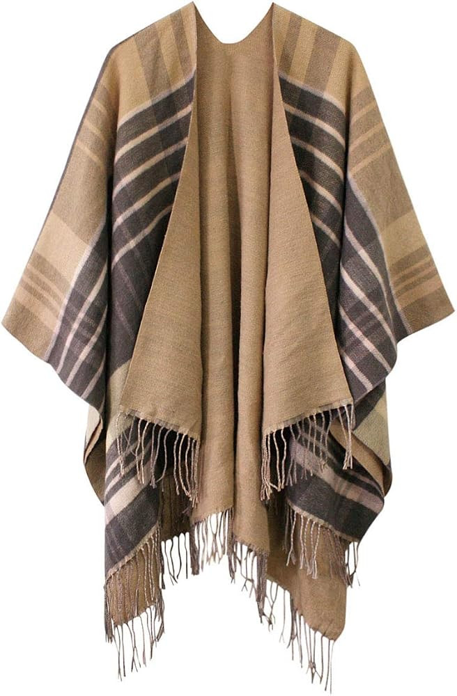 Urban CoCo Women's Winter Vintage Poncho Capes Tassel Blanket Shawl Wrap Cardigan Coat | Amazon (US)
