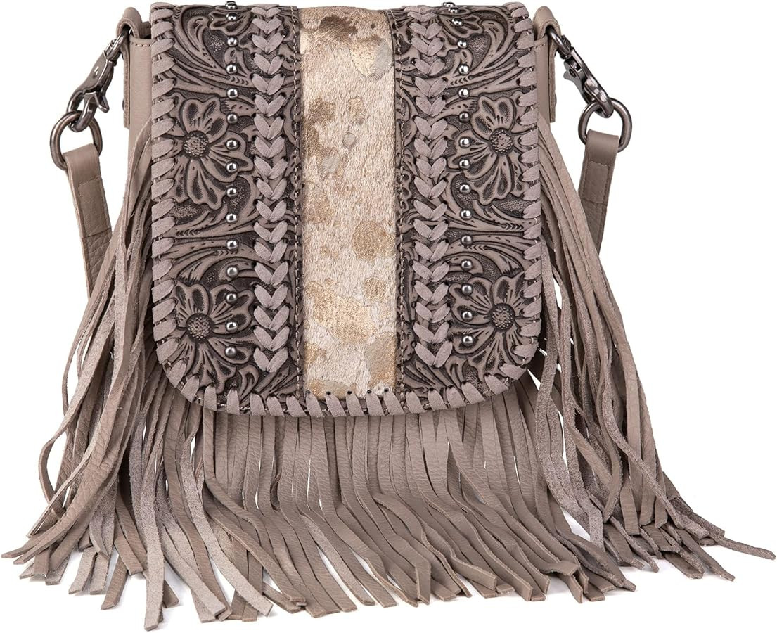 Montana West Fringe Purse Western Purses for Women Crossbody Bag Small Leather Cowhide Women's Cr... | Amazon (US)