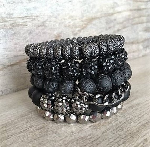 Black Ice, Arm Stack, bracelet, handmade jewelry, beaded bracelets, womens jewelry, stacked bracelet | Etsy (US)