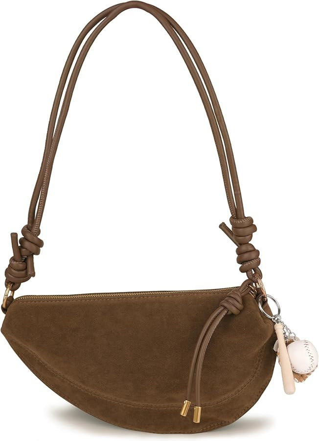 Small Crossbody Bag Women Suede Dumpling Handbags Shoulder Hobo Purse with Baseball Charms Adjust... | Amazon (US)