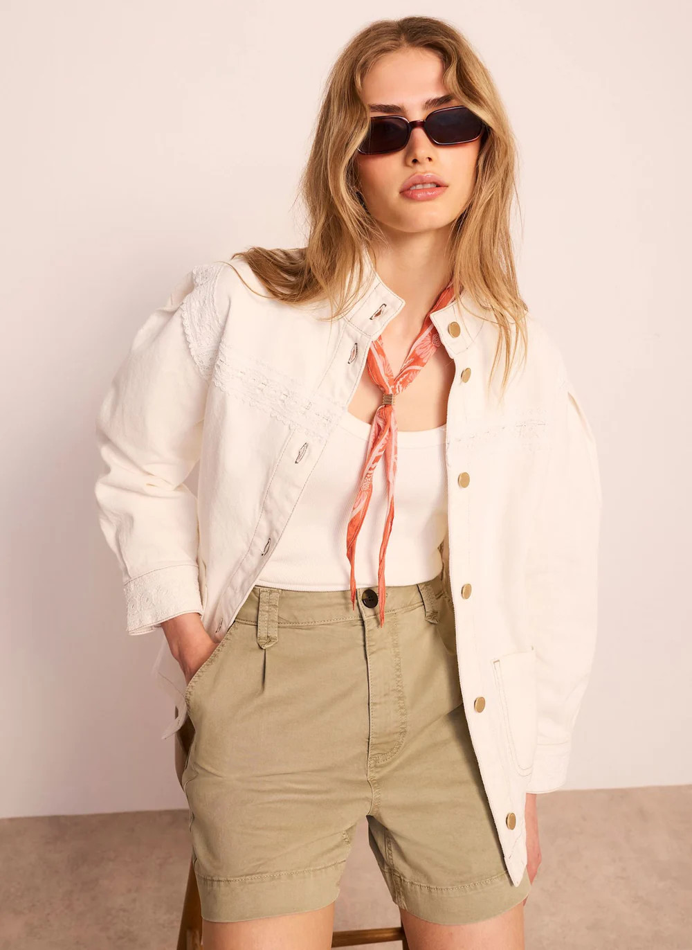 White Lace Trim Denim Jacket | Mint Velvet