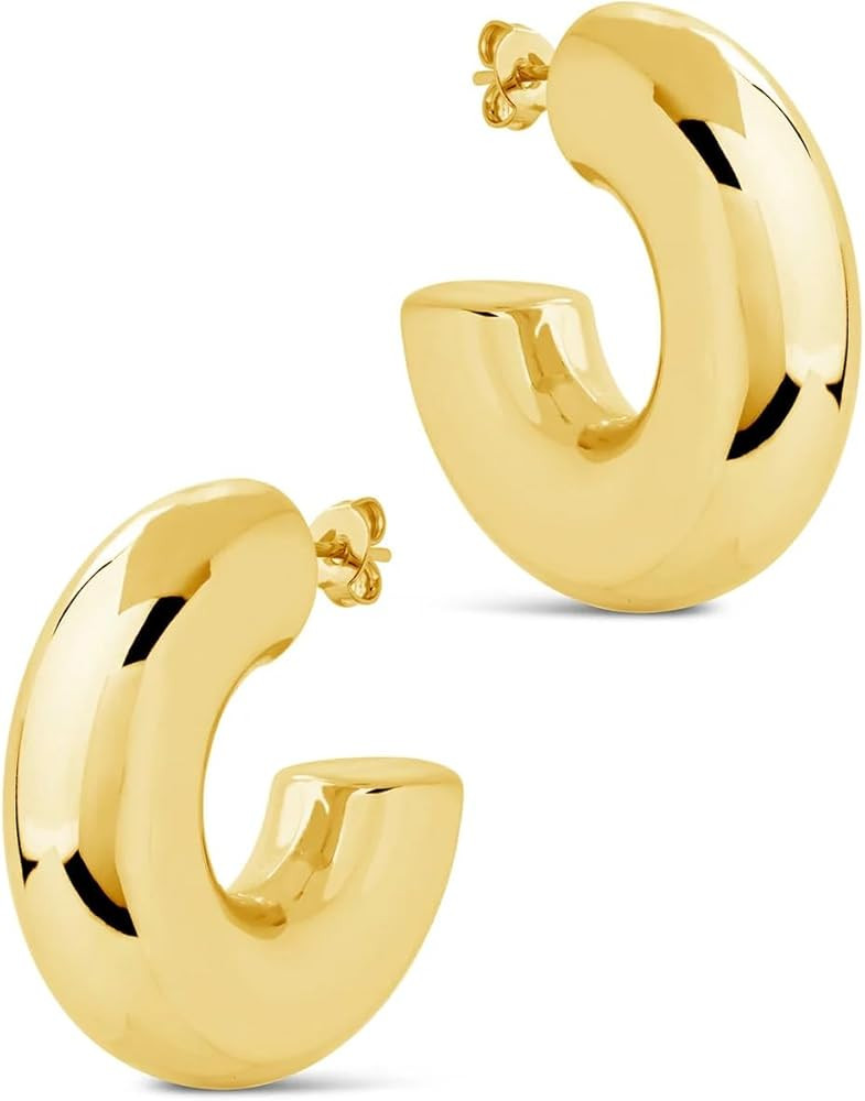 CONRAN KREMIX Waterproof Thick Chunky Gold Hoops Earrings for Women, Non Tarnish Gold Plated Circ... | Amazon (US)