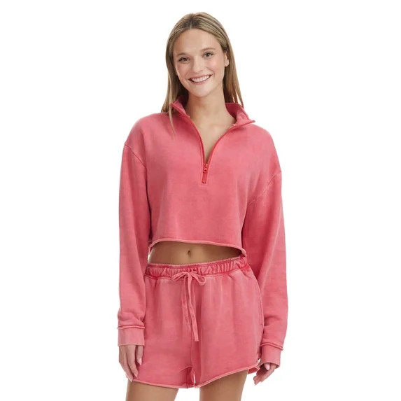 Mills by Millie Bobby Brown Women's Cropped Quarter-Zip Sweatshirt with Raw Edge, Sizes XXS-XXL -... | Walmart (US)