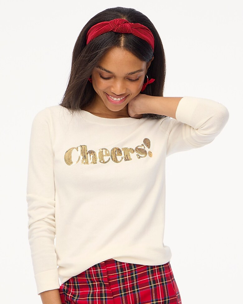"Cheers" Teddie sweater | J.Crew Factory