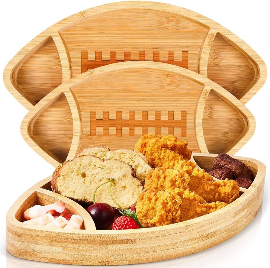 Qunclay 2 Pcs Large Football Serving Trays Bamboo Football Platters Shaped Football Plates Chip D... | Amazon (US)