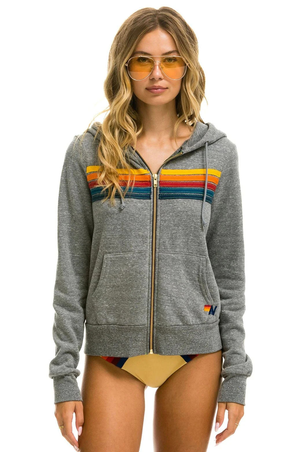 5 STRIPE HOODIE - HEATHER GREY | Aviator Nation