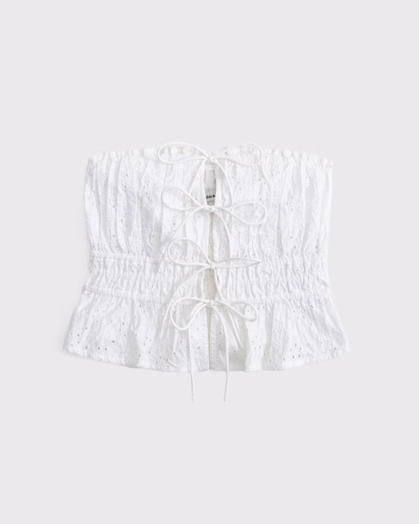 Strapless Eyelet Tie-Front Top | Abercrombie & Fitch (US)
