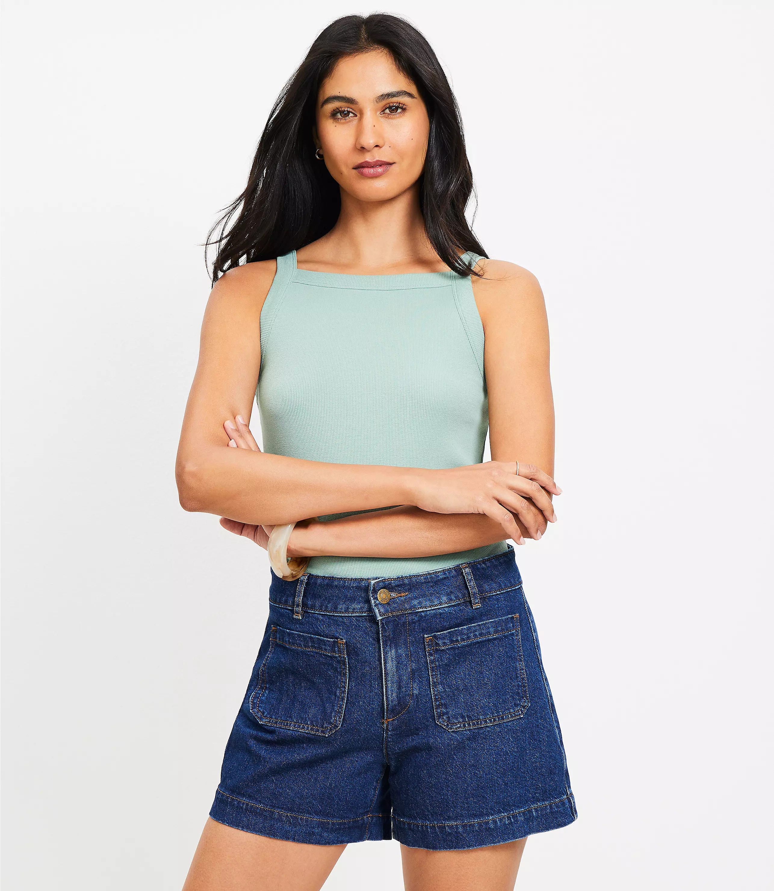 Perfect Ribbed Square Neck Tank Top | LOFT