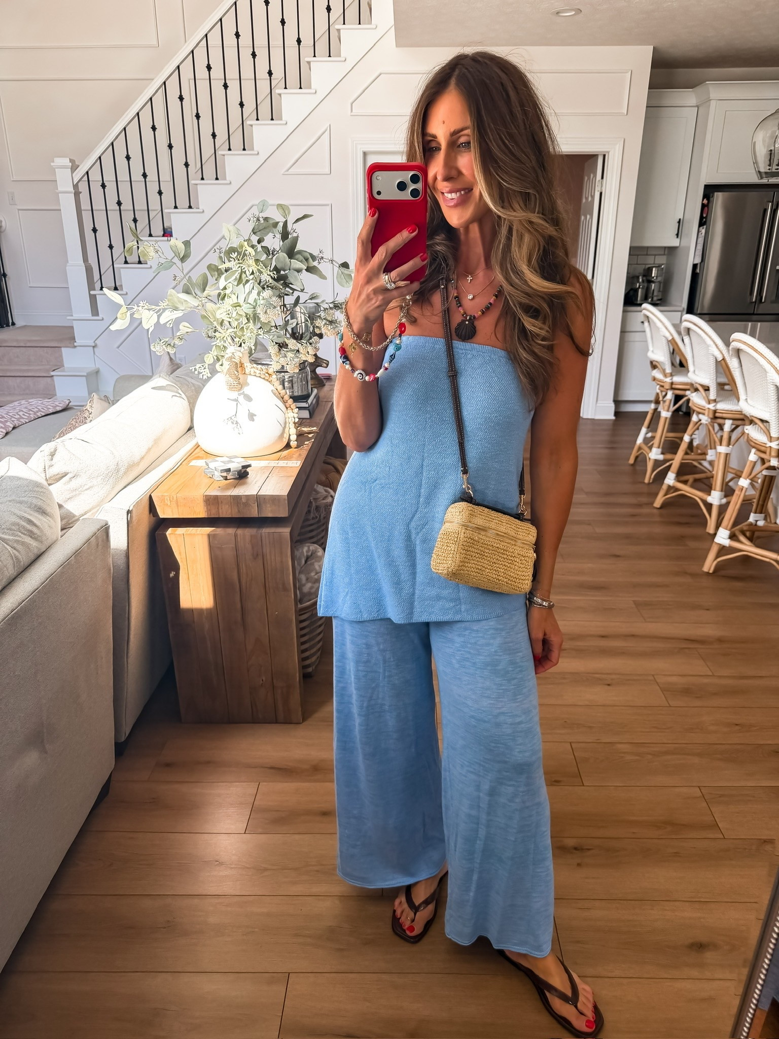 This light blue lounge set is one of those outfits that feels like pajamas but looks completely put together. The relaxed fit, soft fabric, and easy silhouette make it perfect for travel days, errands, coffee runs, or lounging at home. Just add a cute bag and sandals and you’re good to go.

blue lounge set, matching set, travel outfit, airport style, casual chic outfit, comfortable fashion, vacation outfit, wide leg pants, summer style, effortless outfit, two piece set, everyday fashion, comfy and cute, themominstyle

#LTKootd #LTKSeasonal #LTKOver40