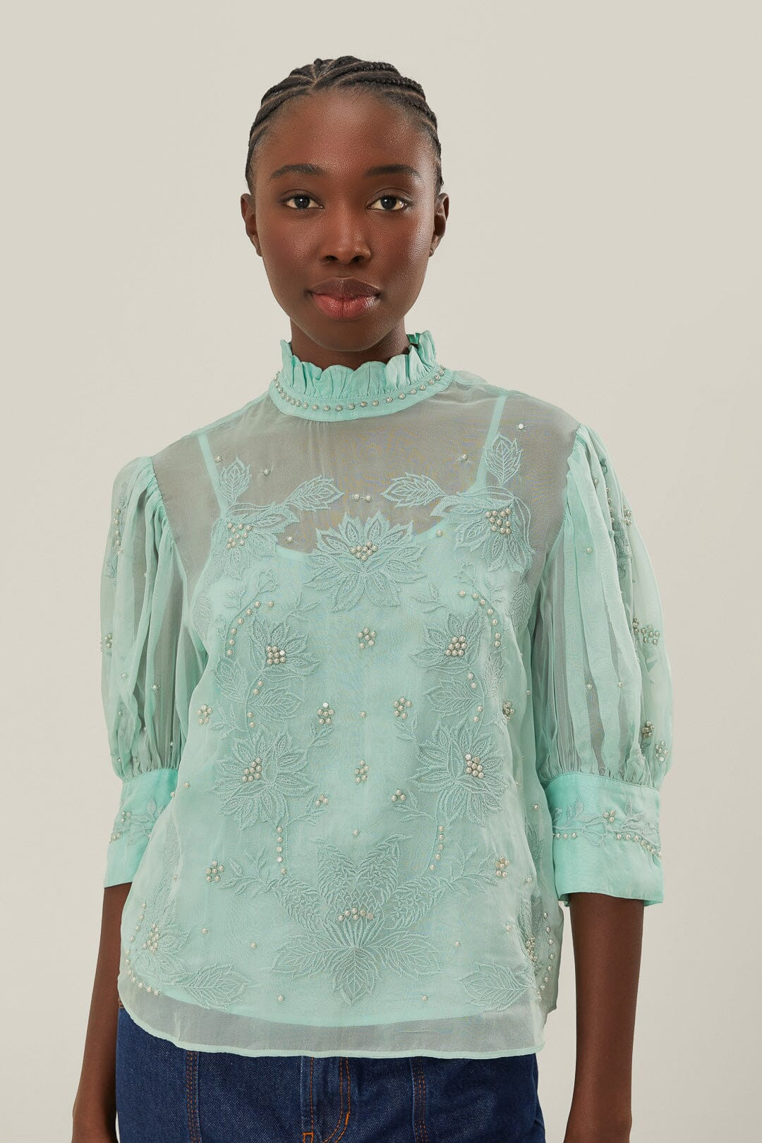 Blue Short Sleeve Blouse | FarmRio (US)