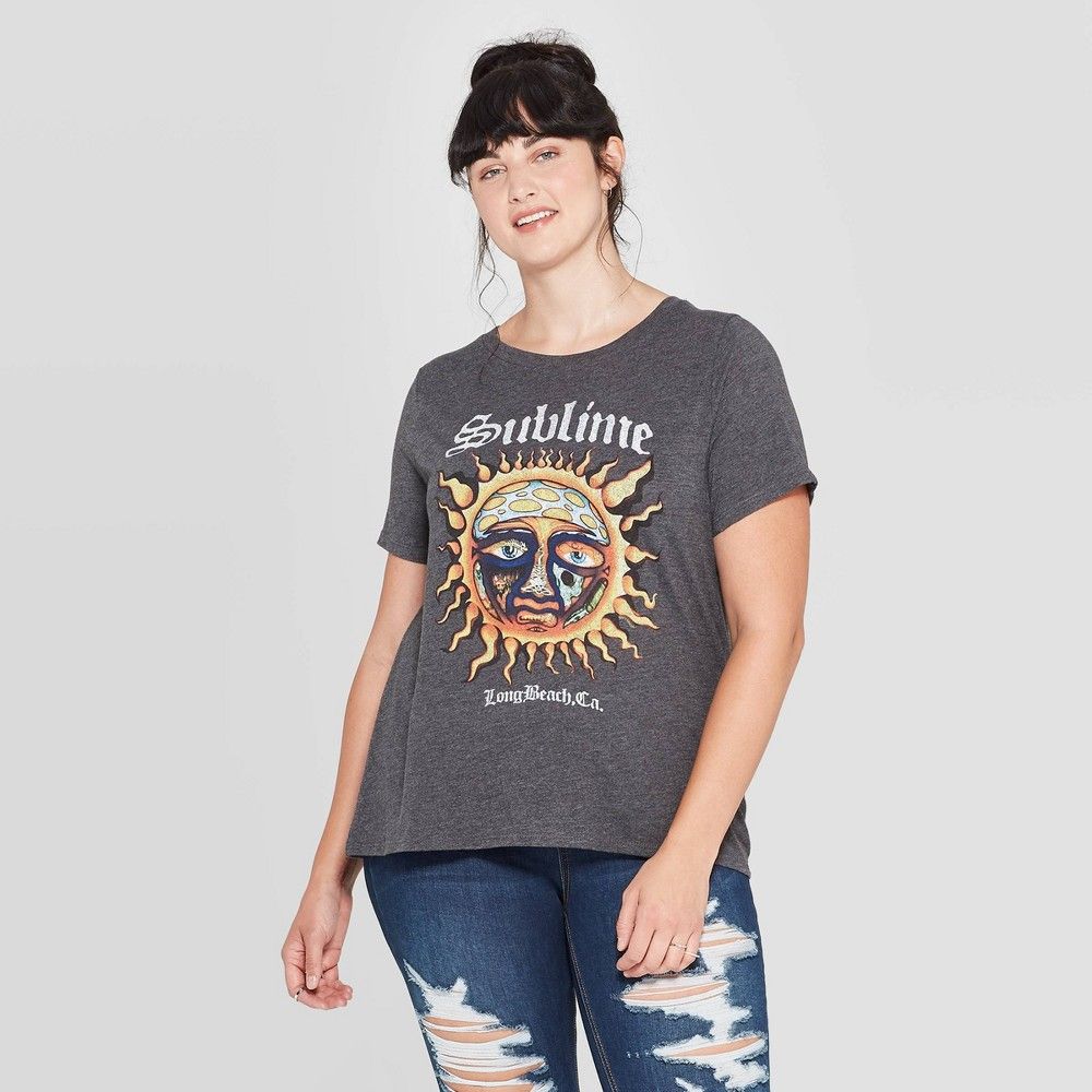 Women's Sublime Plus Size Short Sleeve Graphic T-Shirt (Juniors') - Charcoal Heather 2X, Grey/Grey | Target