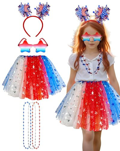 6pcs 4th of July Tutu Set for Girl Red White and Blue Tutu Patriotic Stars Skirts for 4th of July Party Halloween Cosplay Party | Amazon (US)